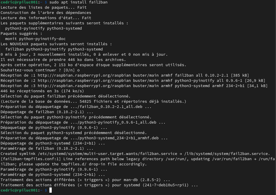 Exemple d'installation de fail2ban sous Raspbian 10