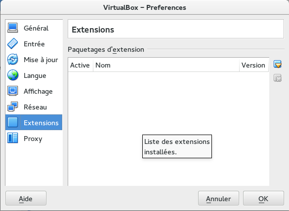 VirtuaBox - Extensions installées