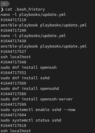 exemple de contenu du fichier .bash_history · Crédit image : Cédric Abonnel