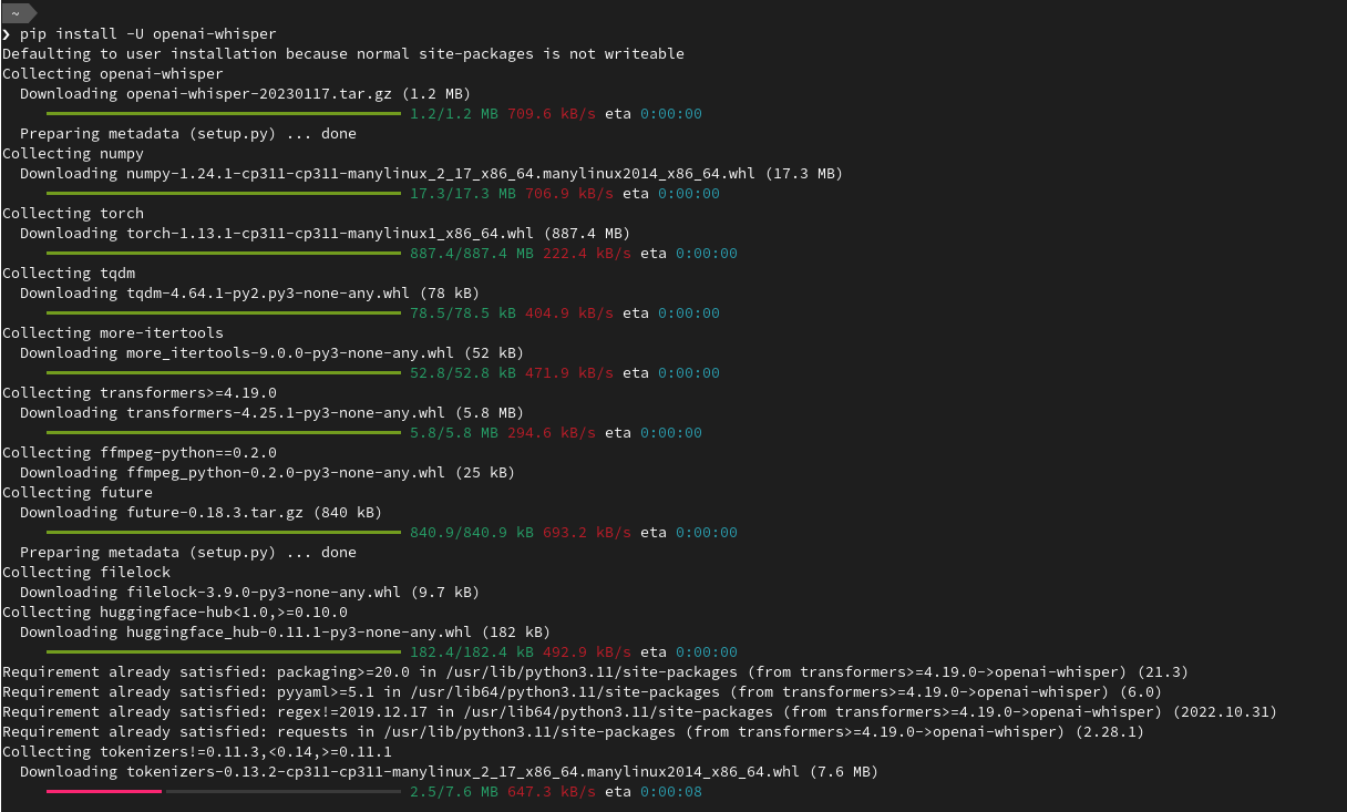 Pendant l'installation d'openai-whisper sous Fedora