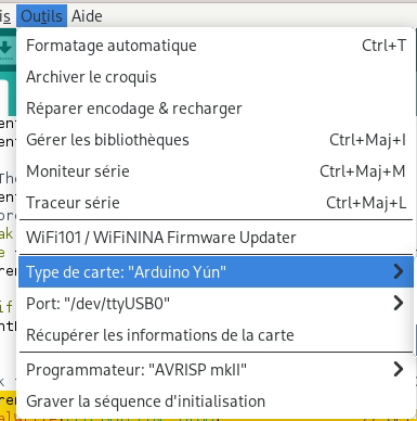 menu Outils, type de carte